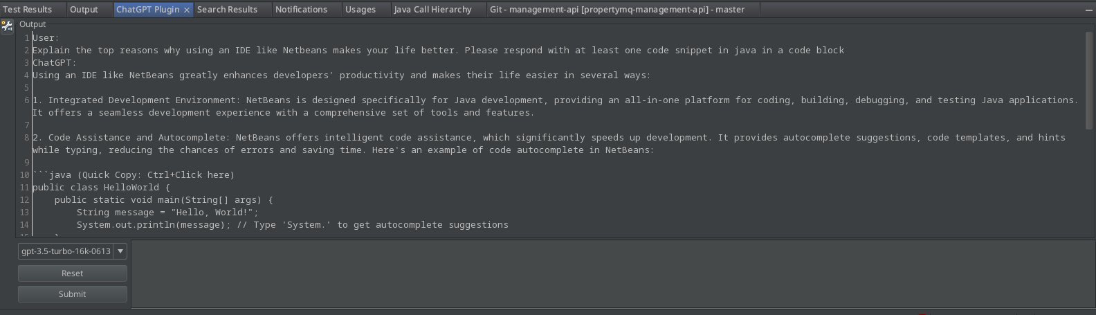 Netbeans ChatGPT Plugin Screenshot 2